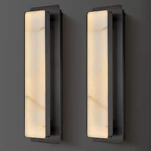 1-Light Black LED Wall Sconce, Natural Alabaster Wall Sconce, Rectangular Bedside Wall Lighting (Set of 2)