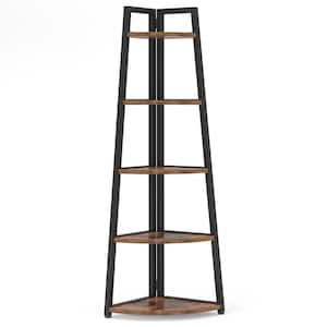 Jannelly 70 in. Rustic Brown and Black Wood 5tier 5 Shelf Corner Ladder Bookcase with Open Back