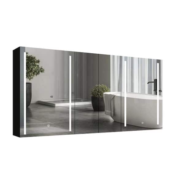 Modland Baily 60 in. W x 30 in. H Large Rectangular Silver Aluminum Recessed or Surface Mount Medicine Cabinet with Mirror