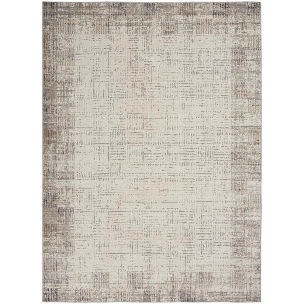 Ivory Grey Rectangular Synthetic Area Rug 5' x 7'