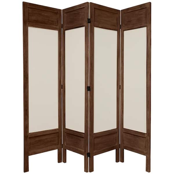 Oriental Furniture 5.5 ft. Burnt Brown Solid Muslin 4-Panel Room Divider