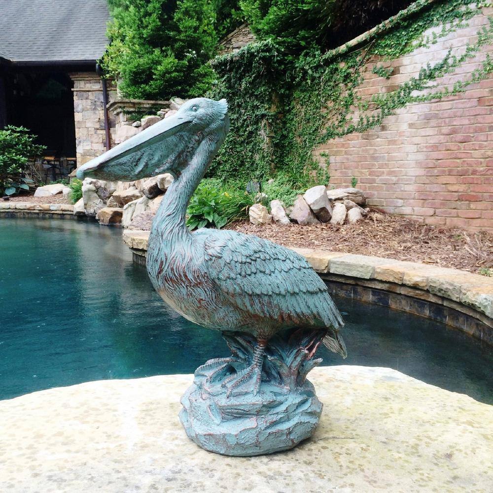 20" Bronze Patina Pelican Nautical Garden Statue