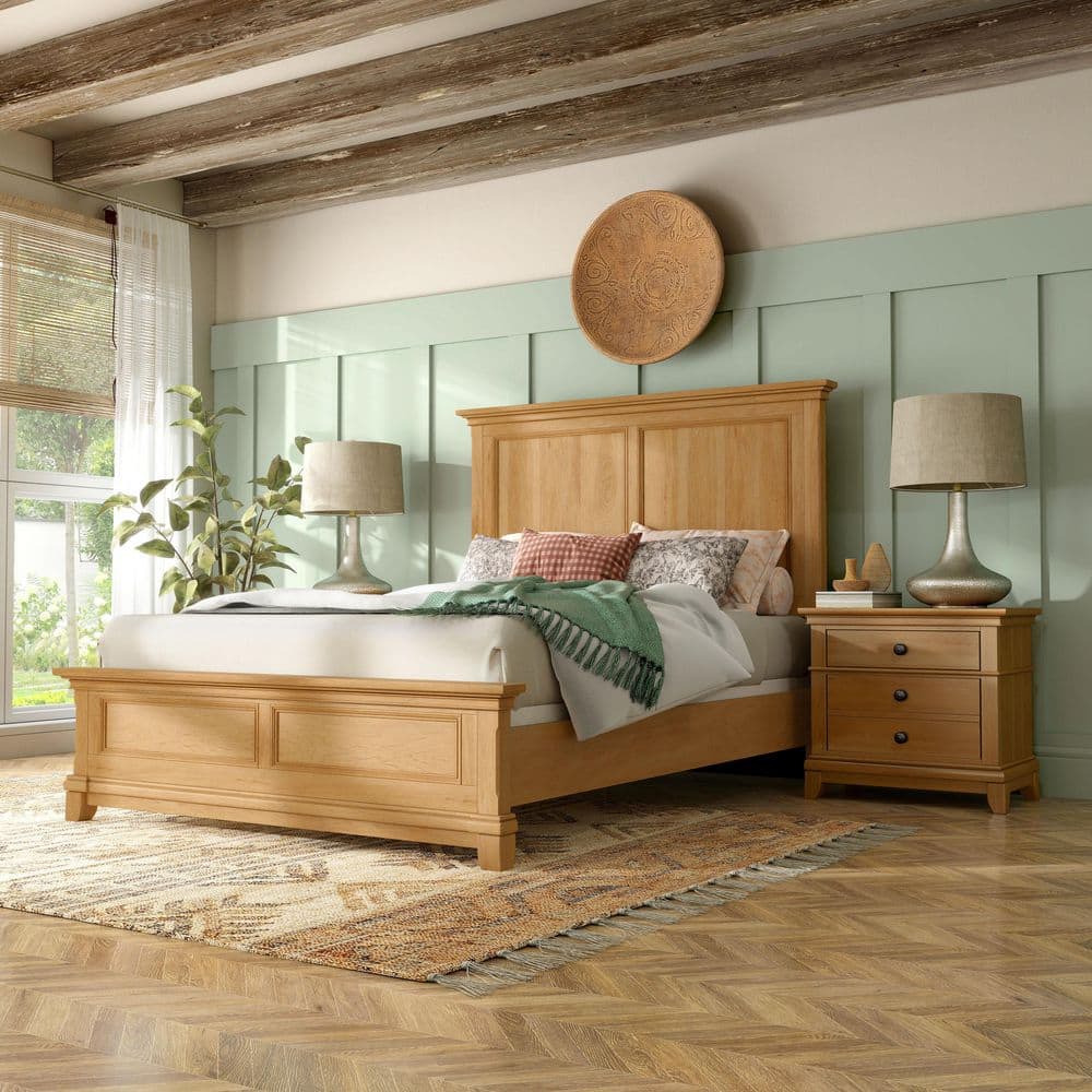 Zeller 3-Piece Natural Oak Wood Frame Twin Panel Bedroom Set with 2 Nightstands price history on PriceWatchPro