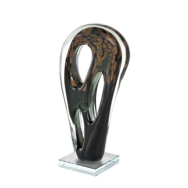 Litton Lane Black Glass Curved Cutout Abstract Sculpture with Gold Spotted Accents