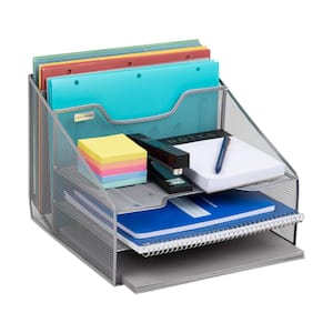 12.5 in. L x 11.5 in. W x 9.5 in. H File Organizer Desk Organizer Paper Tray Metal, Silver