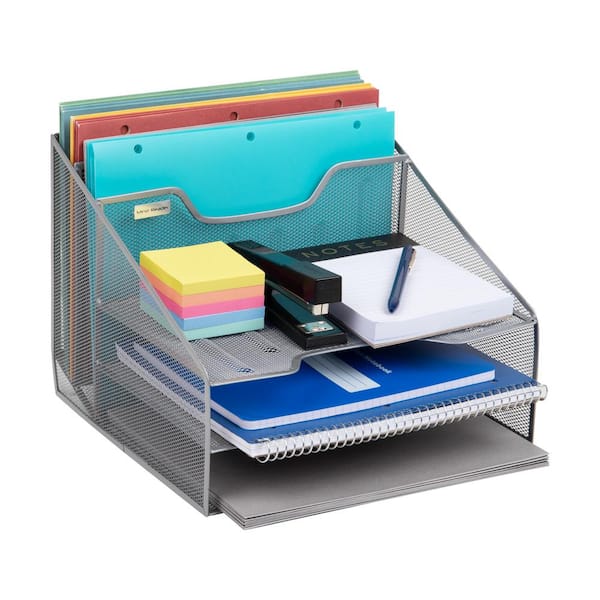 Mind Reader 12.5 in. L x 11.5 in. W x 9.5 in. H File Organizer Desk Organizer Paper Tray Metal, Silver