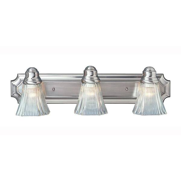 Bel Air Lighting 3-Light Brushed Nickel Bath Bar Light with Clear Ribbed Glass Shades