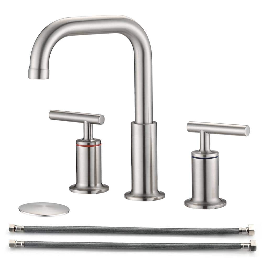 360° Deck Mount Double Handles Bathroom Faucet, 8 in. Widespread 3 Holes B