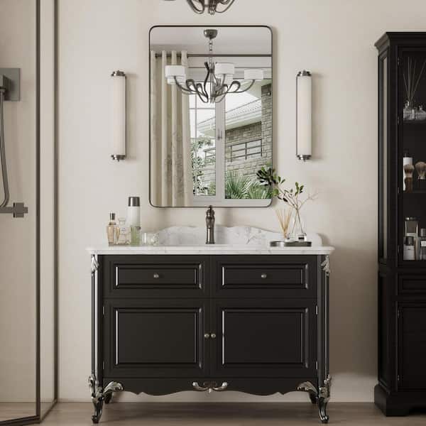 16 in. W x 24 in. H Small Modern Rectangle Stainless Steel Wall Mirror Bathroom Mirror Vanity Mirror in Brushed Black