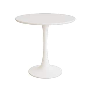 31.50 in. White Modern Round Outdoor Coffee Table with MDF Tabletop, Metal Base