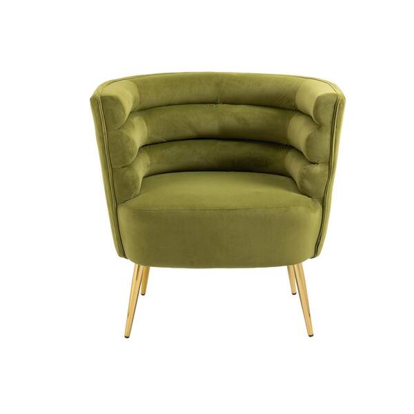 Olive Green Velvet Upholstered Accent Unique Semicircular Arm