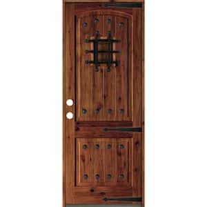36 in. x 96 in. Mediterranean Knotty Alder Arch Top Provincial Stain Right-Hand Inswing Wood Single Prehung Front Door