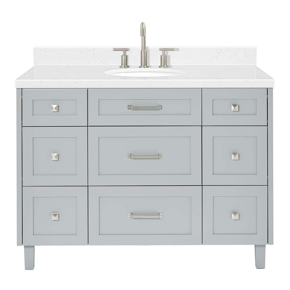 Gray Solid Wood Single Sink Bathroom Vanity with Carrara Quartz Top