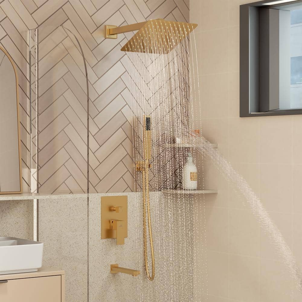 Brushed Gold 10 Inch Rain and Handheld Wall Mounted Shower System