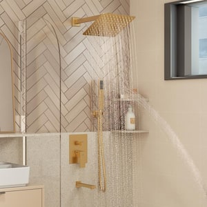 1-Spray Patterns with 2.5 GPM 10 in. Tub Wall Mount Dual Shower Heads in Spot Resist Brushed Gold