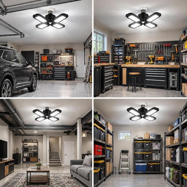 YANSUN 80-Watt Black Deformable Adjustable LED Garage Light