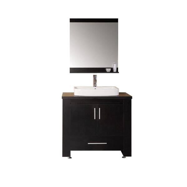 Design Element Washington 36 in. W x 22 in. D Single Vanity in Espresso with Veneer Laminate Vanity Top and Mirror in Black