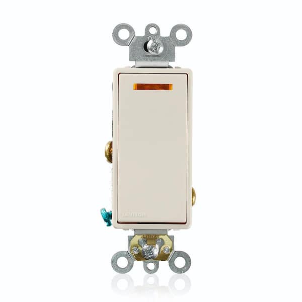 Leviton 20 Amp Decora Plus Commercial Grade Single Pole Lighted Rocker Switch with Pilot Light, Light Almond 5631-2T