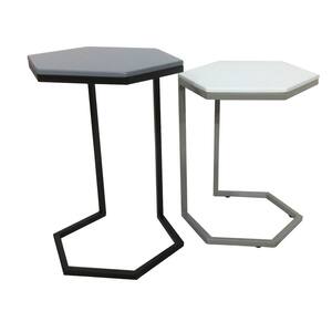 Ali Hexagon Iron and Wood Outdoor Nesting Tables (Set of 2)