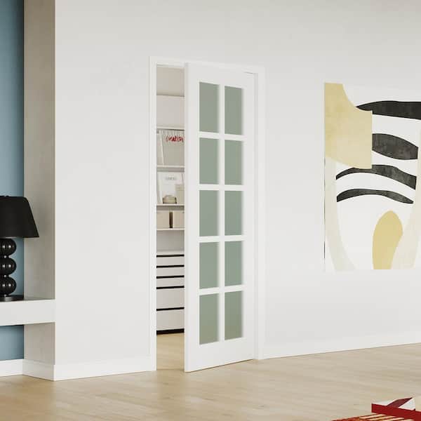 28 in. x 80 in. 10-Lite, White Primed, No Bore, Frosted Glass, Composite MDF Interior Door Slab