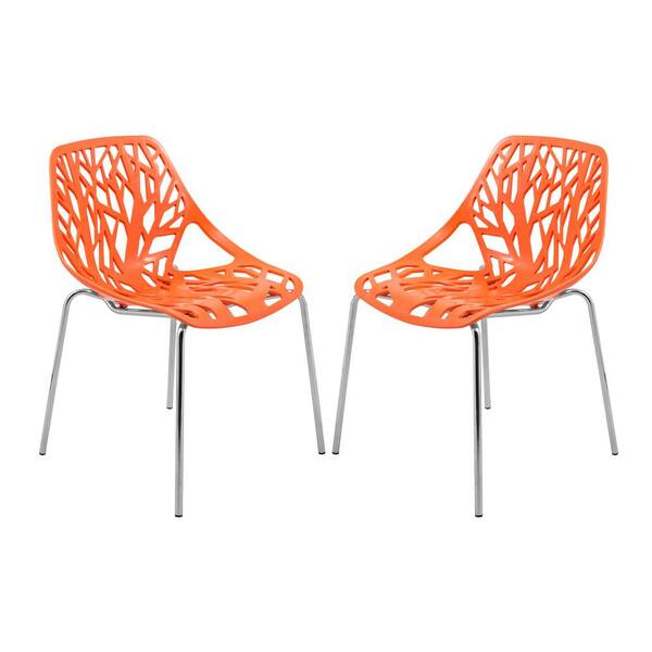 LeisureMod Asbury Chromed Legs Modern Dining Chair Cream 