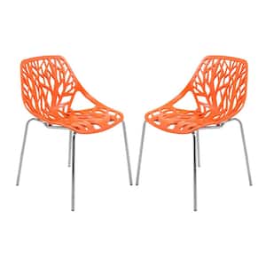 Asbury Modern Stackable Dining Chair With Chromed Metal Legs Set of 2 in Orange