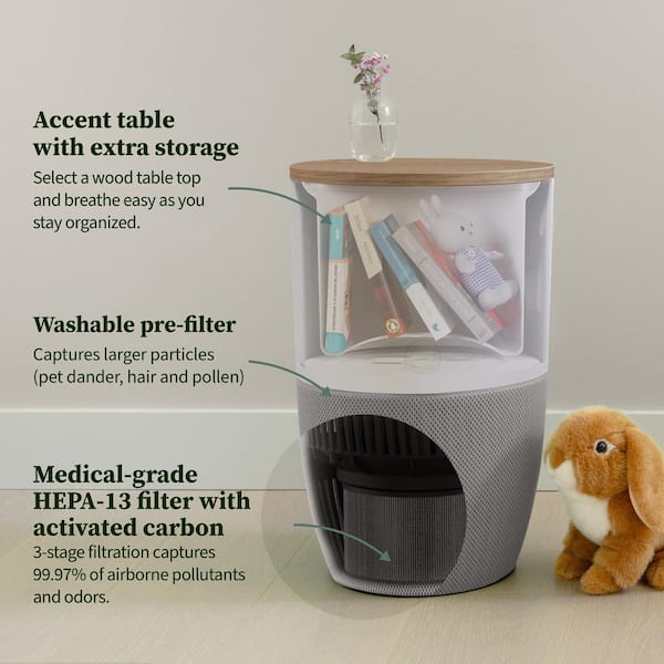 Bloom HEPA-13 Air Purifier with Brown Walnut Accent Table, AutoDetect to Remove Dust, Smoke, Allergens -1517 sq. ft.