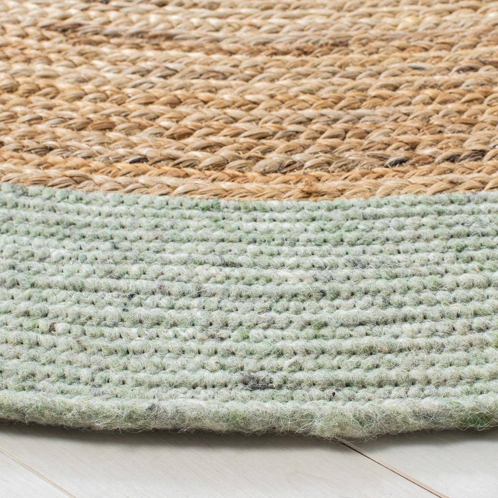 Handmade Sage and Gold Braided Wool Cotton Round Rug