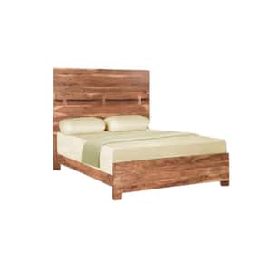 Victoria Brown Wood Frame King Panel Bed with Solid Wood Live Edge