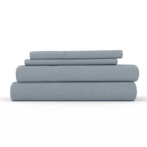 4-Piece Light Blue Solid Linen & Rayon from Bamboo Blend California King Deep Pocket Bed Sheet Set