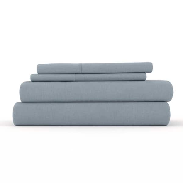 Becky Cameron 4-Piece Light Blue Solid Linen & Rayon from Bamboo Blend Queen Deep Pocket Bed Sheet Set