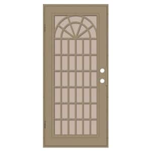 Trellis 30 in. x 80 in. Right Hand/Outswing Desert Sand Aluminum Security Door with Desert Sand Perforated Metal Screen