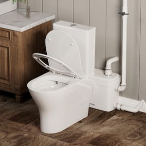 600W Macerating in Toilet Pump System, Dual-Flush, 18 in. ADA-Compliant Height Elongate Bowl White, 3-Water Inlets