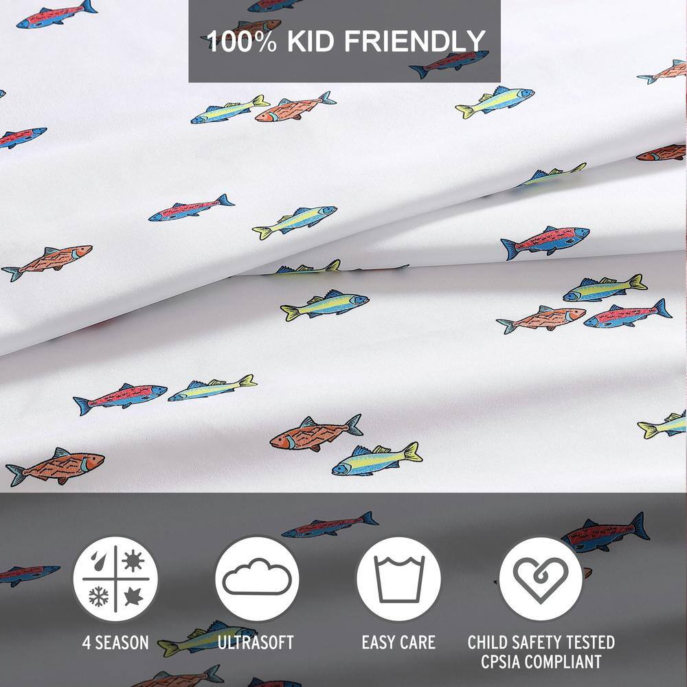 Fish Lake Twin Cotton Polyester Microfiber Sheet Set