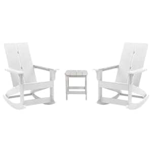 White 3-Piece Composite Plastic Resin Rocking Patio Conversation Set with Side Table