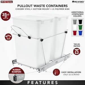 Silver Double Pull Out Trash Can 35 qt. for Kitchen