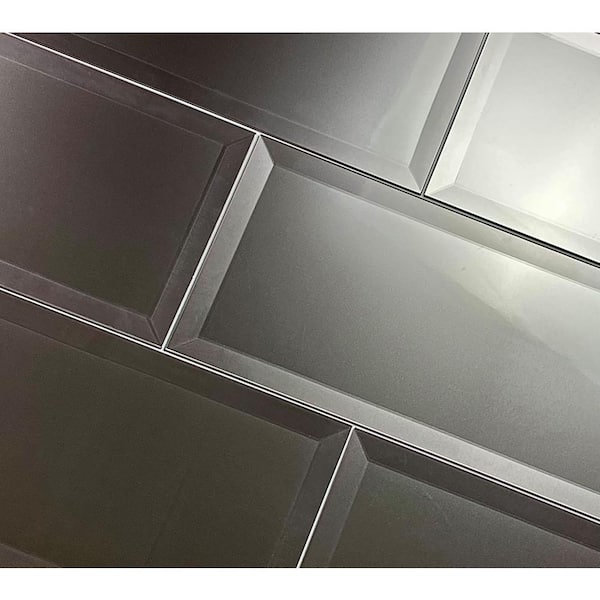 Reflections Black 3 in. x 12 in. Beveled Picket Glass Peel and Stick Subway Tile (18.48 sq. ft./Case)