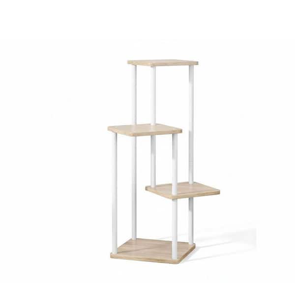 4-Tier White Plus Sonoma Oak Engineered Wood Plant Stand with