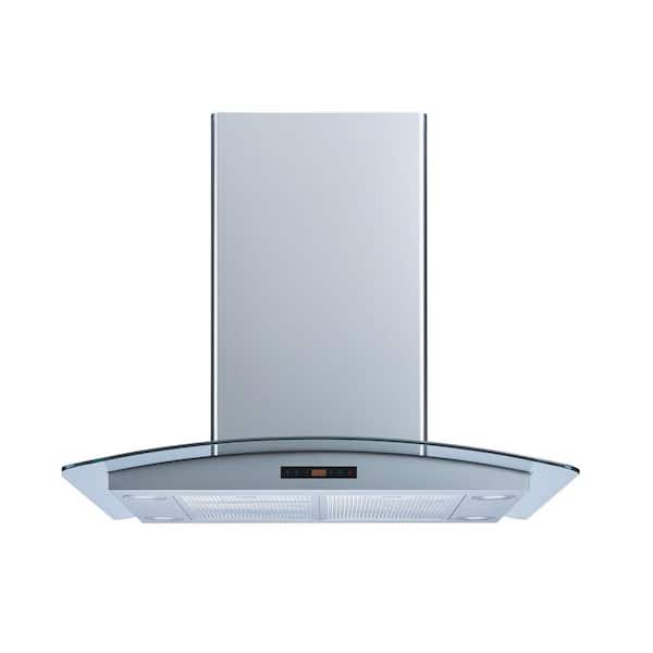 Winflo 36 in. 475 CFM Convertible Island Mount Range Hood in Stainless Steel and Glass with Mesh Filters and Touch Control