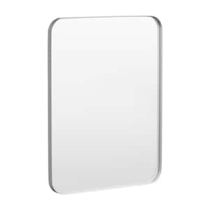 28 in. W x 36 in. H Tempered Glass Rounded Rectangle Framed Wall-Mounted Bathroom Vanity Mirror in Silver