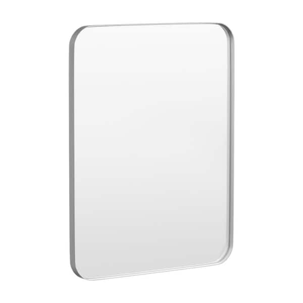 HOMEIBRO 28 in. W x 36 in. H Tempered Glass Rounded Rectangle Framed Wall-Mounted Bathroom Vanity Mirror in Silver