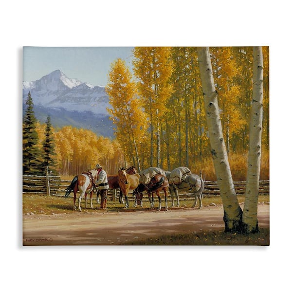 Stupell Industries Horses with Fall Foliage byJimmy Dyer 1 Piece Unframed Graphic Print Nature Poster Art Print 48 in. x 36 in.