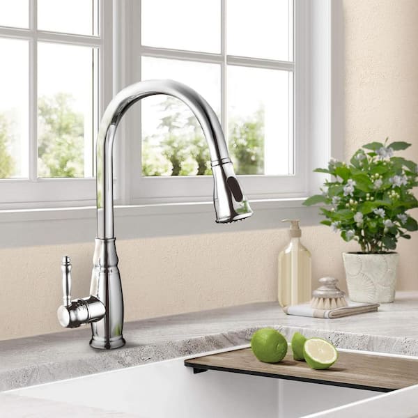 Satico Excellent Stainless Steel Single Handle Pull Out Sprayer Kitchen Faucet in Chrome