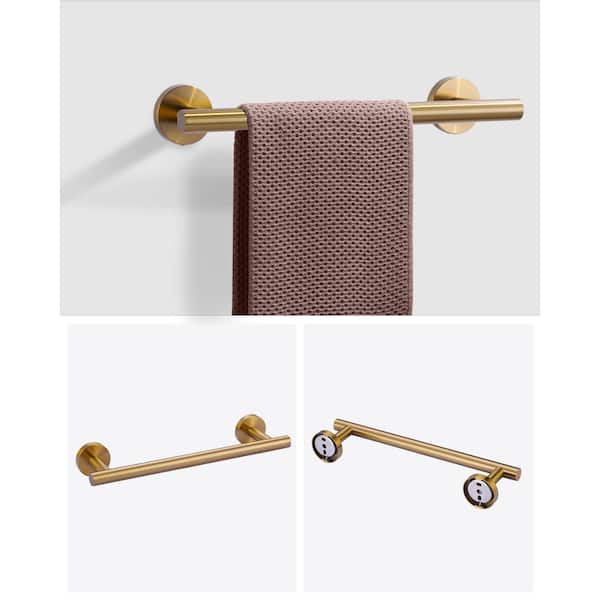 3-Piece Stainless Steel Bath Hardware Set with Towel Hook Toilet Paper Holder and Towel Bar in Brushed Gold