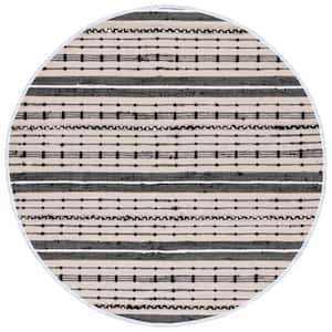 Striped Kilim Beige Black 6 ft. x 6 ft. Striped Round Area Rug