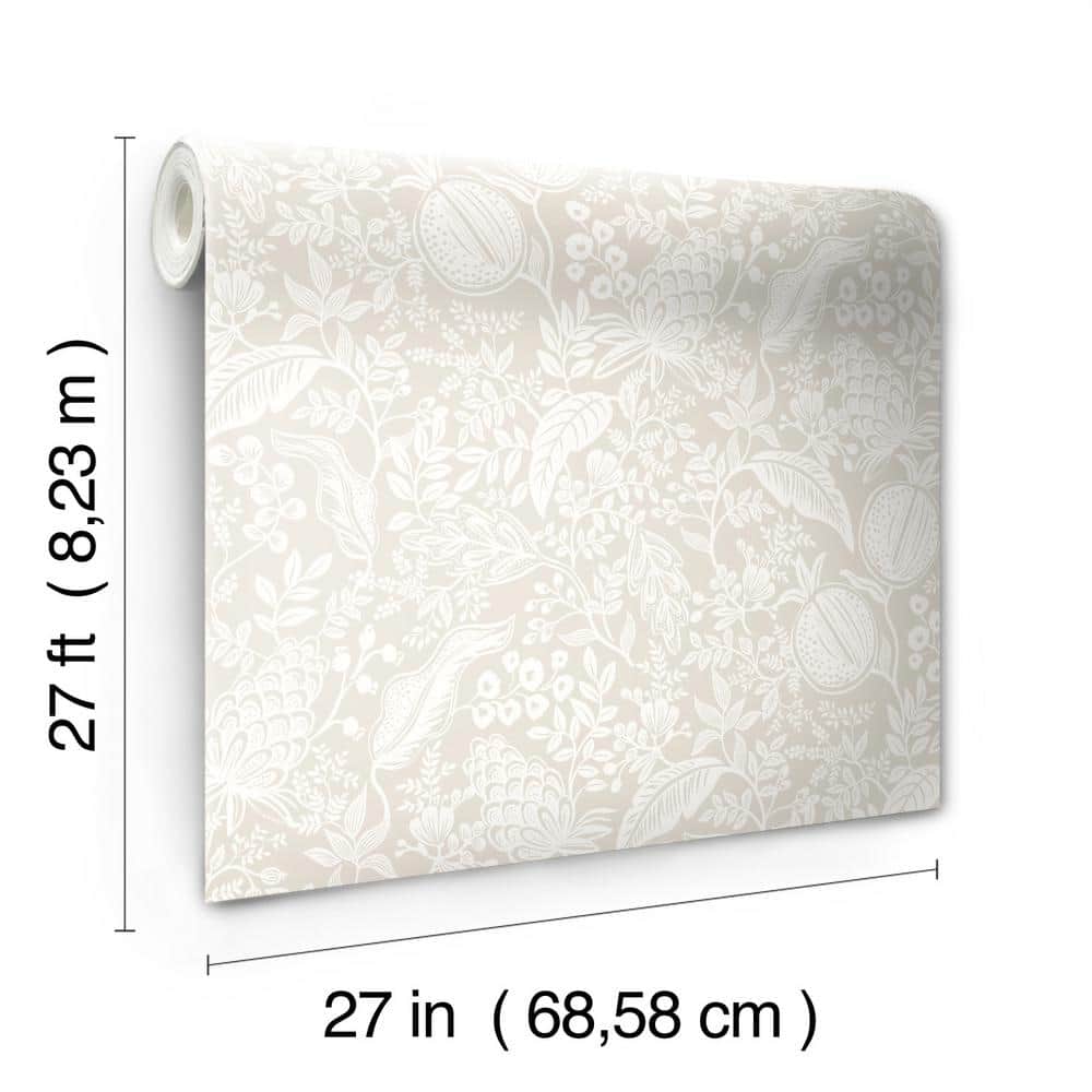Beige and White Nonwoven Floral Pomegranate Wallpaper Roll