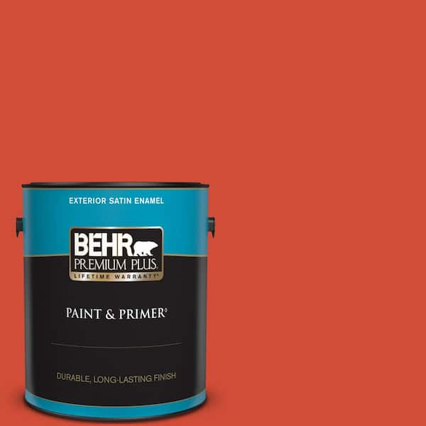 BEHR PREMIUM PLUS 1 gal. #S-G-190 Red Hot Satin Enamel Exterior Paint & Primer