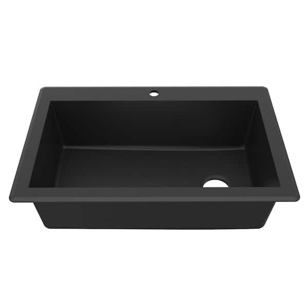 QT 33 in. Drop-in Single Bowl Black Quartz Granite Composite Kitchen Sink