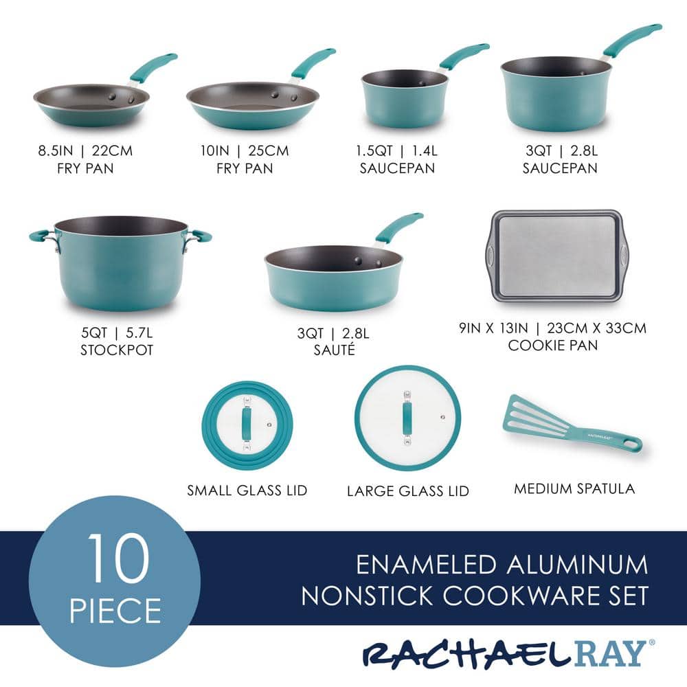 Agave Blue Nonstick Aluminum 10-Piece Cookware Set