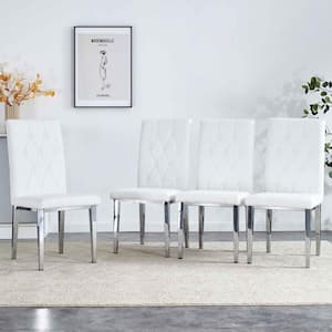 Modern White PU Leather Seat Dining Chairs Set of 4 for Kitchen, Living, Dining Room